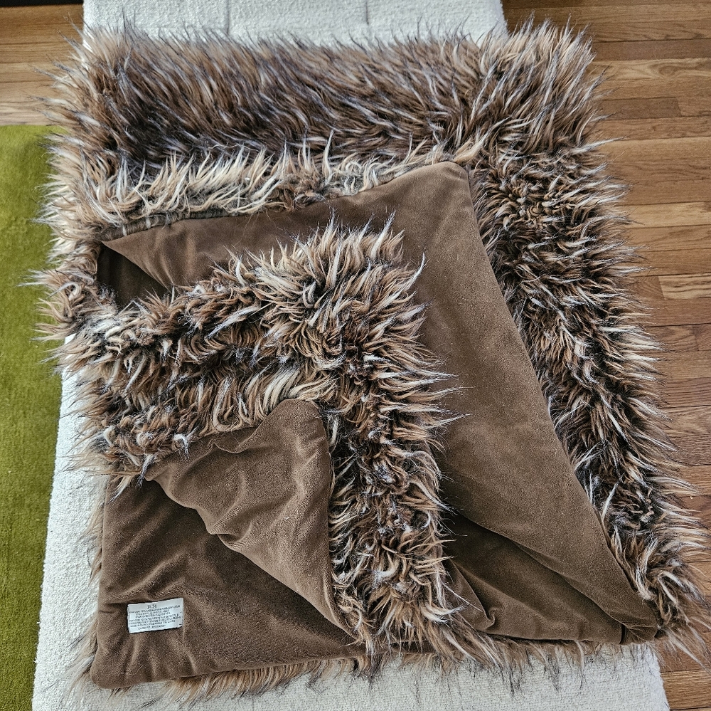 Restoration Hardware Luxurious Faux Fur Throw in Brown and Cream